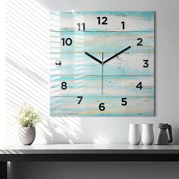 Wanduhr quadratisch mit motiv Blaue Bretter