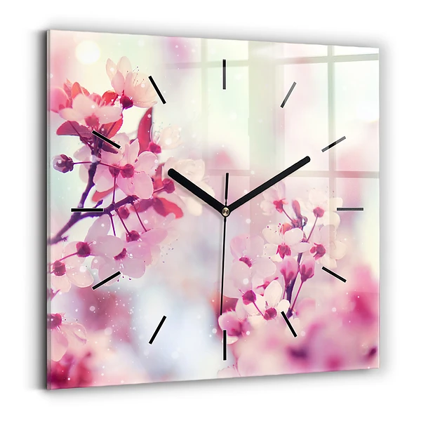 Wanduhr modern quadratisch Frühlingsblumen