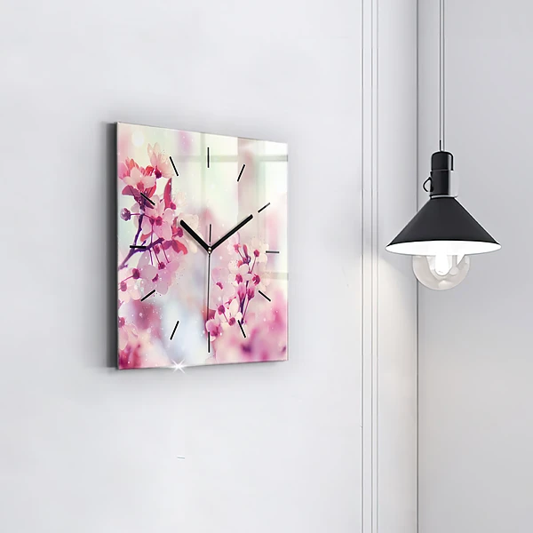 Wanduhr modern quadratisch Frühlingsblumen