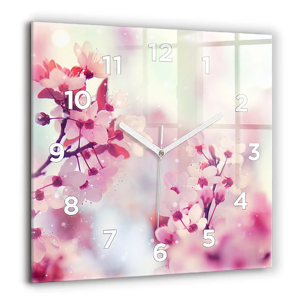 Wanduhr modern quadratisch Frühlingsblumen