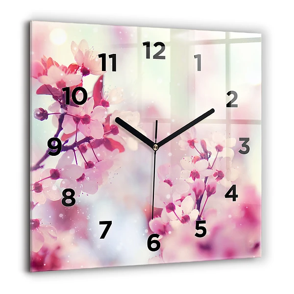 Wanduhr modern quadratisch Frühlingsblumen