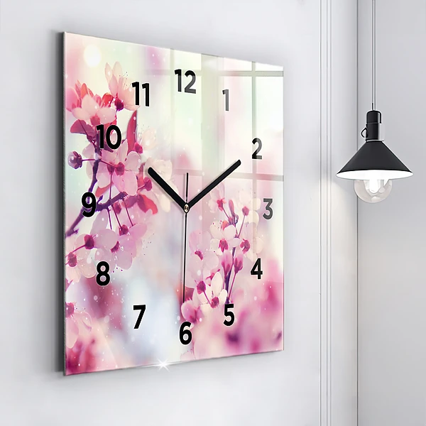 Wanduhr modern quadratisch Frühlingsblumen