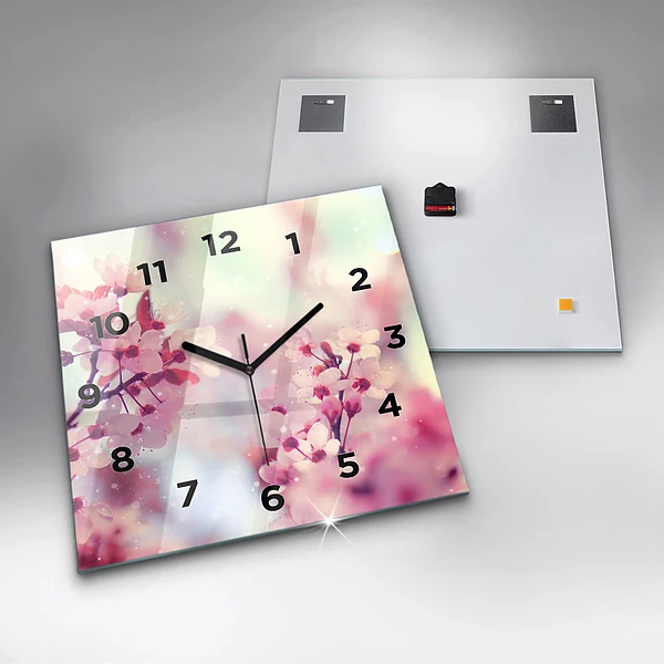Wanduhr modern quadratisch Frühlingsblumen