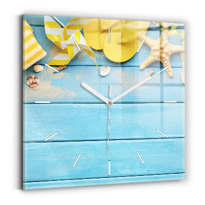 Wanduhr quadratisch mit motiv Strandzubehör und Tafeln