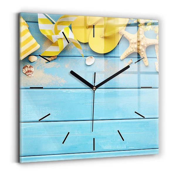 Wanduhr quadratisch mit motiv Strandzubehör und Tafeln