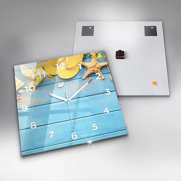 Wanduhr quadratisch mit motiv Strandzubehör und Tafeln