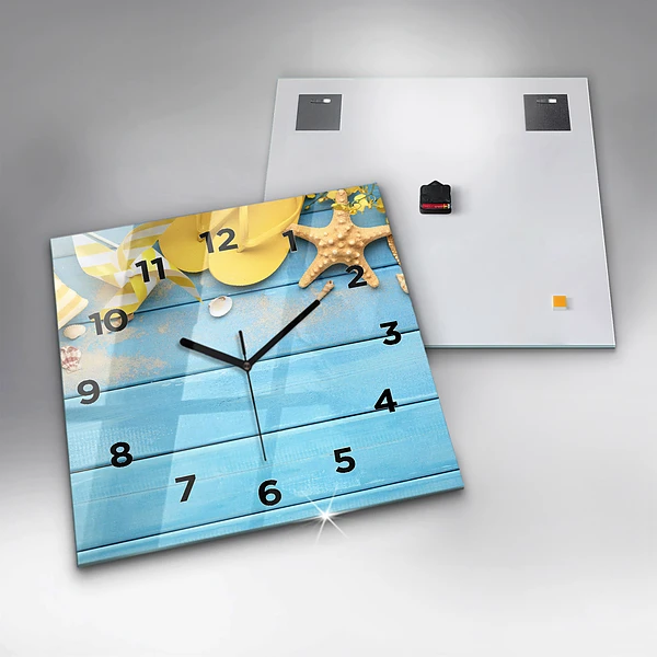 Wanduhr quadratisch mit motiv Strandzubehör und Tafeln