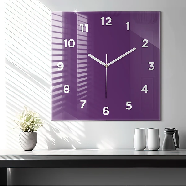 Wanduhr quadratisch mit motiv Farbe lila