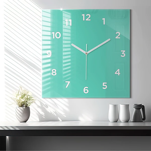 Wanduhr quadratisch Farbe Türkis