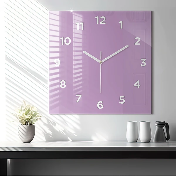 Wanduhr modern quadratisch Farbe Flieder