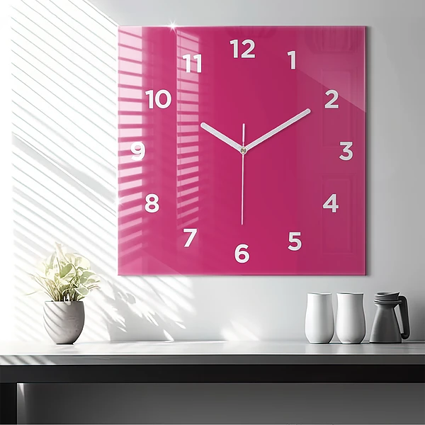 Wanduhr quadratisch Farbe kräftiges Rosa
