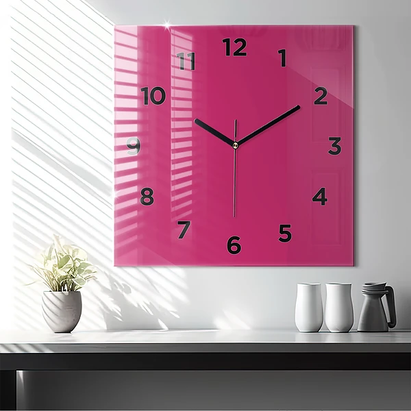 Wanduhr quadratisch Farbe kräftiges Rosa