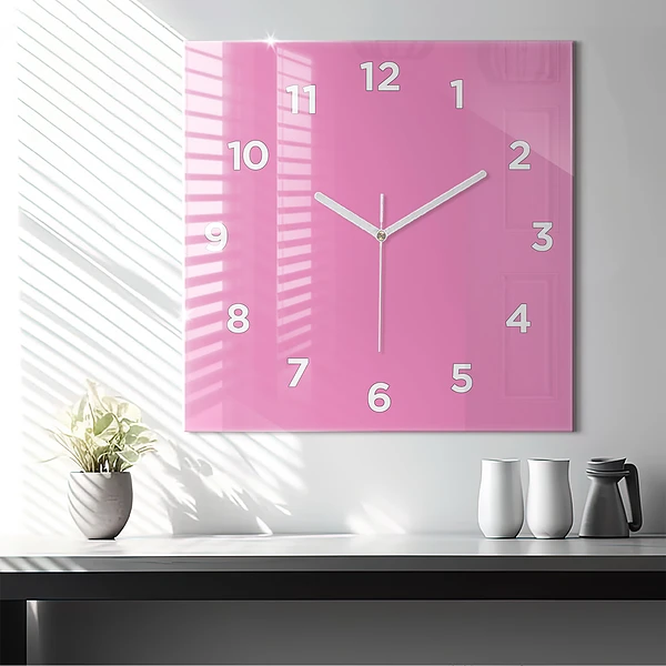 Wanduhr quadratisch mit motiv Farbe rosa