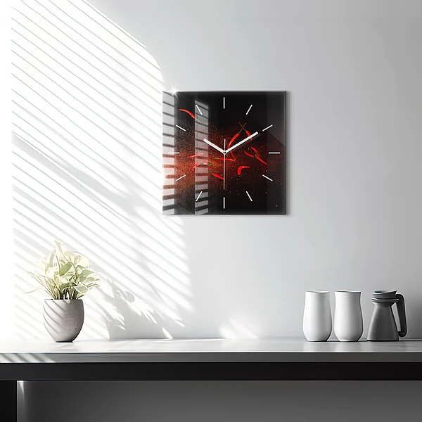 Wanduhr modern quadratisch Chili-Schoten