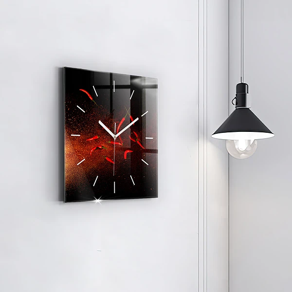 Wanduhr modern quadratisch Chili-Schoten