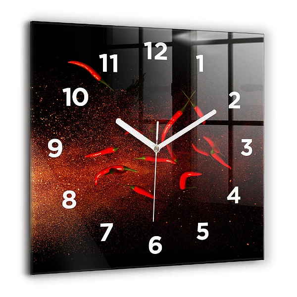Wanduhr modern quadratisch Chili-Schoten