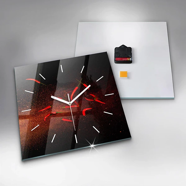 Wanduhr modern quadratisch Chili-Schoten