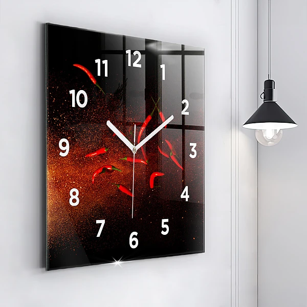 Wanduhr modern quadratisch Chili-Schoten