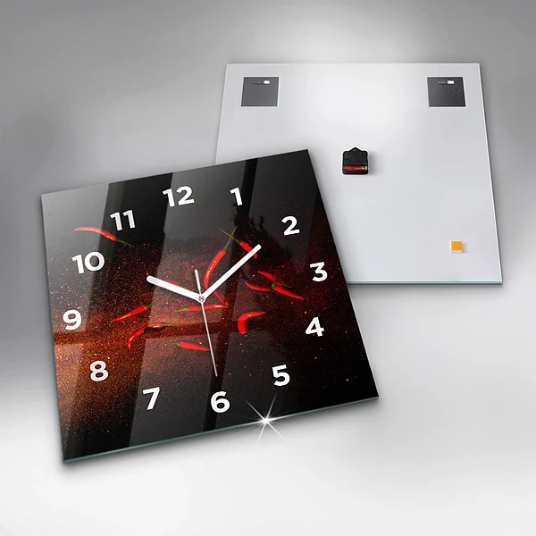 Wanduhr modern quadratisch Chili-Schoten