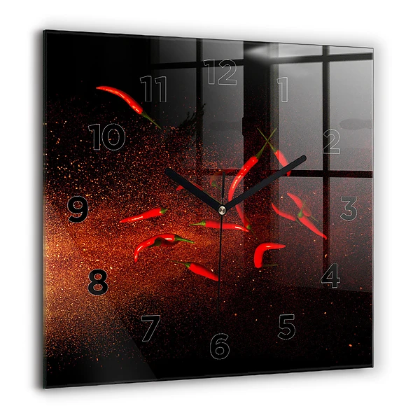 Wanduhr modern quadratisch Chili-Schoten