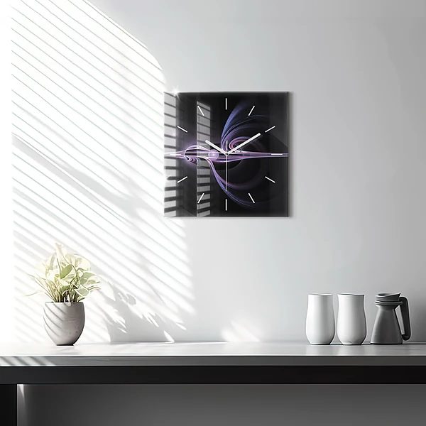 Wanduhr quadratisch Violette Abstraktion
