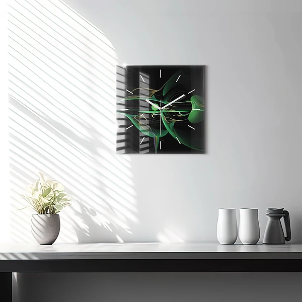 Wanduhr modern quadratisch Grüne Abstraktion