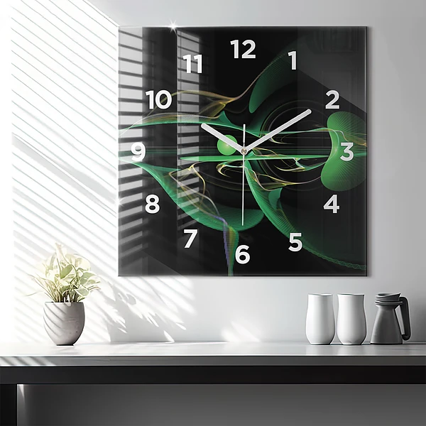 Wanduhr modern quadratisch Grüne Abstraktion
