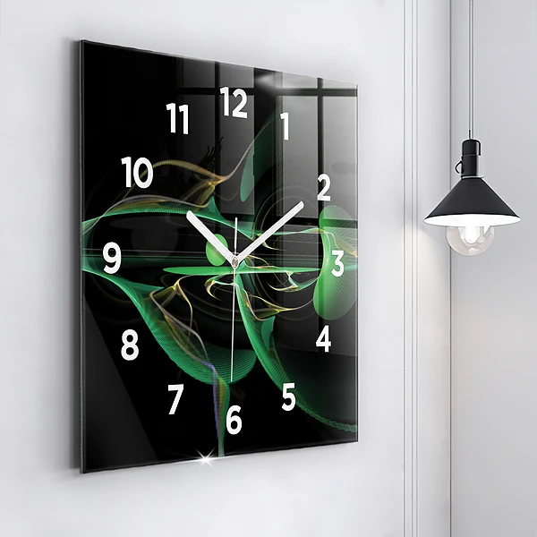 Wanduhr modern quadratisch Grüne Abstraktion