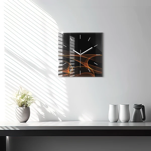 Wanduhr quadratisch Orangefarbene Linien