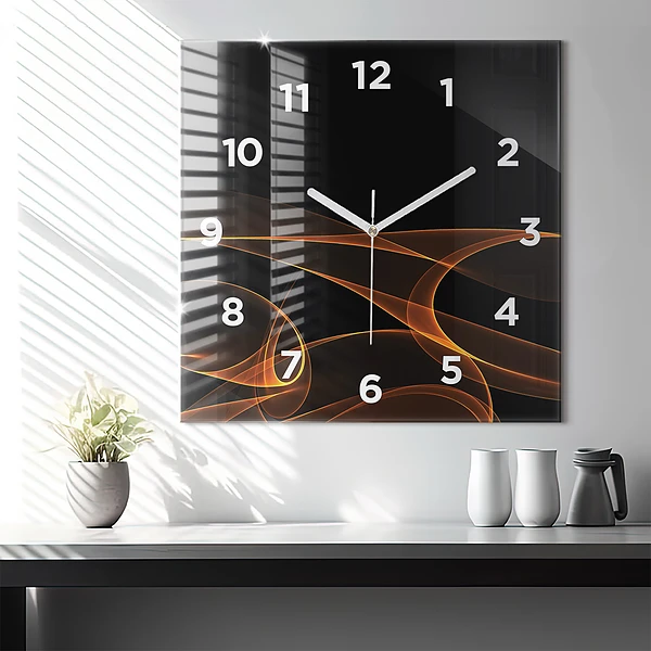 Wanduhr quadratisch Orangefarbene Linien