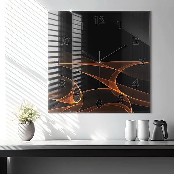 Wanduhr quadratisch Orangefarbene Linien