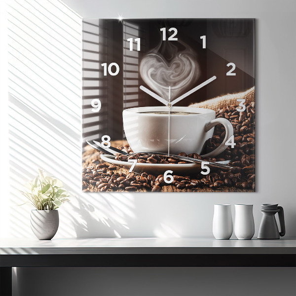 Wanduhr modern quadratisch Kaffeetasse