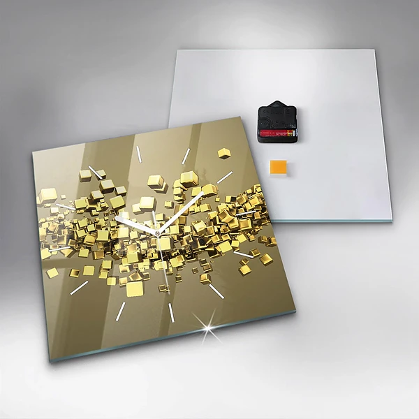Wanduhr quadratisch mit motiv Goldene Quadrate