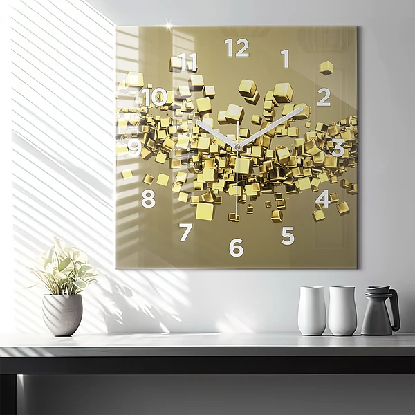 Wanduhr quadratisch mit motiv Goldene Quadrate