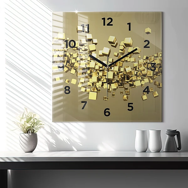 Wanduhr quadratisch mit motiv Goldene Quadrate
