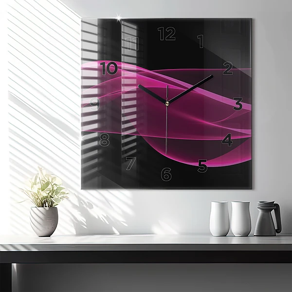 Wanduhr modern quadratisch Rosa Abstraktion