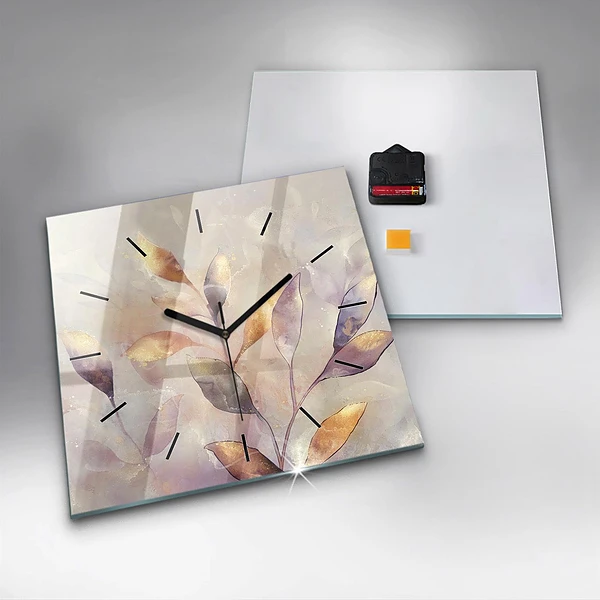 Wanduhr quadratisch Abstrakte Boho-Blätter