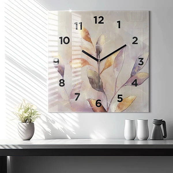 Wanduhr quadratisch Abstrakte Boho-Blätter