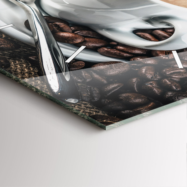 Wanduhr quadratisch Tasse und Kaffeebohnen