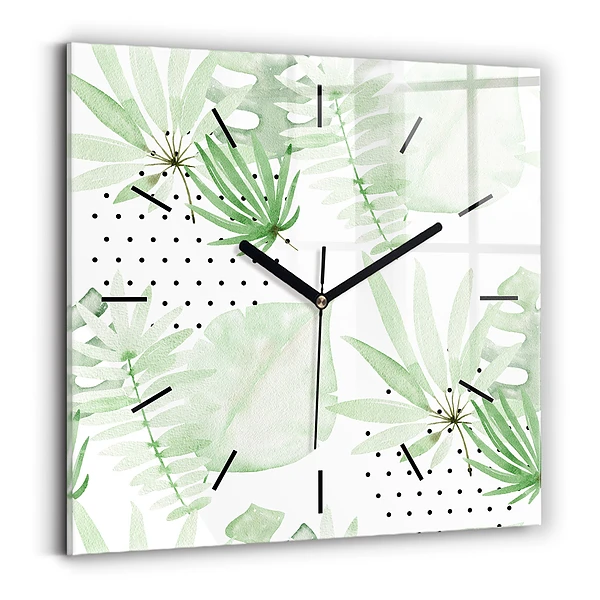 Wanduhr quadratisch Grüne Blätter