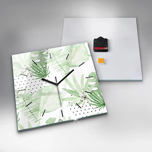 Wanduhr quadratisch Grüne Blätter