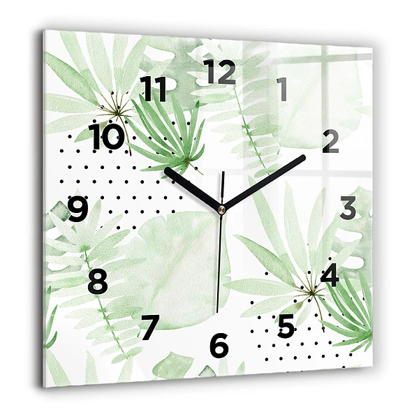 Wanduhr quadratisch Grüne Blätter