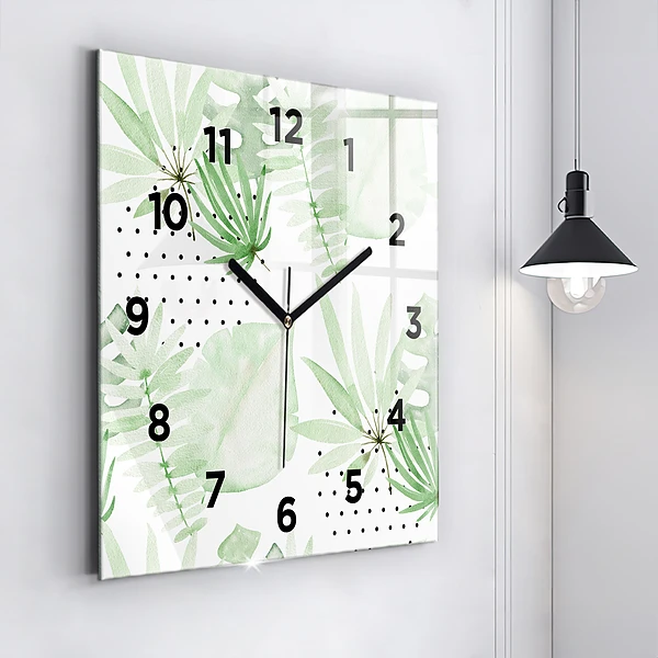 Wanduhr quadratisch Grüne Blätter