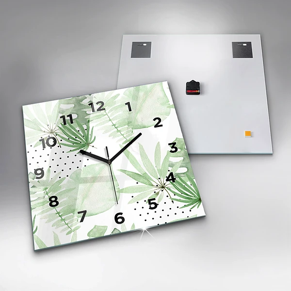 Wanduhr quadratisch Grüne Blätter