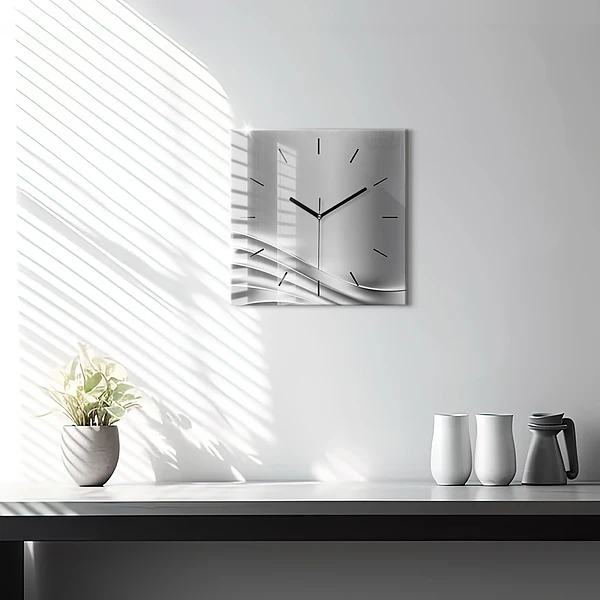 Wanduhr modern quadratisch Silberne Abstraktion