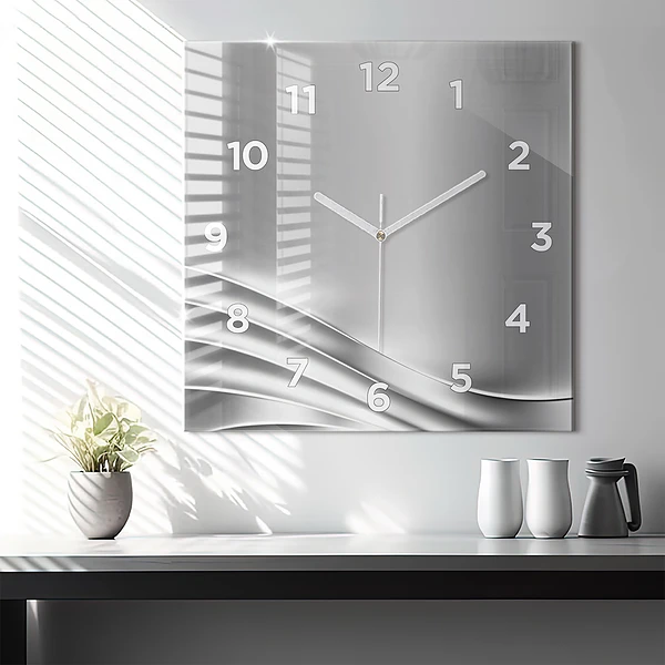 Wanduhr modern quadratisch Silberne Abstraktion