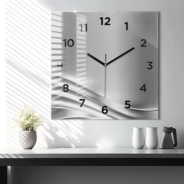 Wanduhr modern quadratisch Silberne Abstraktion