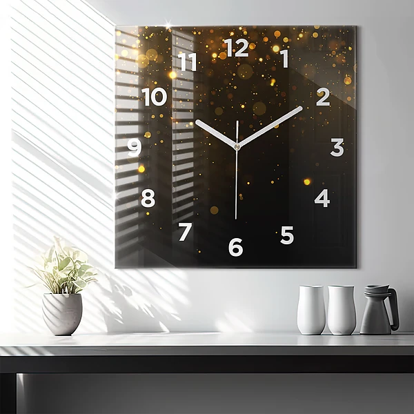 Wanduhr modern quadratisch Goldpollen