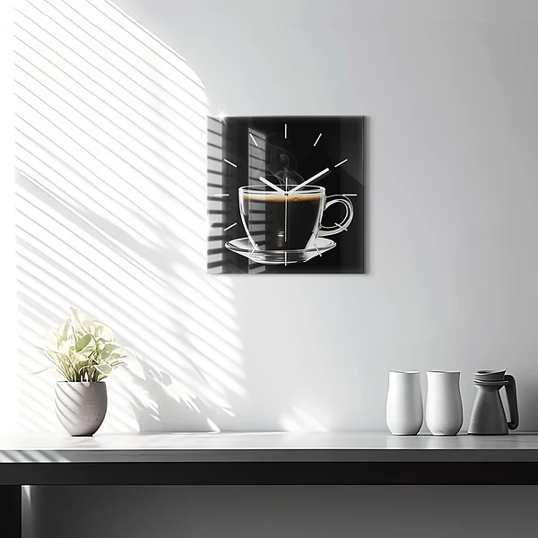 Wanduhr quadratisch mit motiv Schwarzer Kaffee