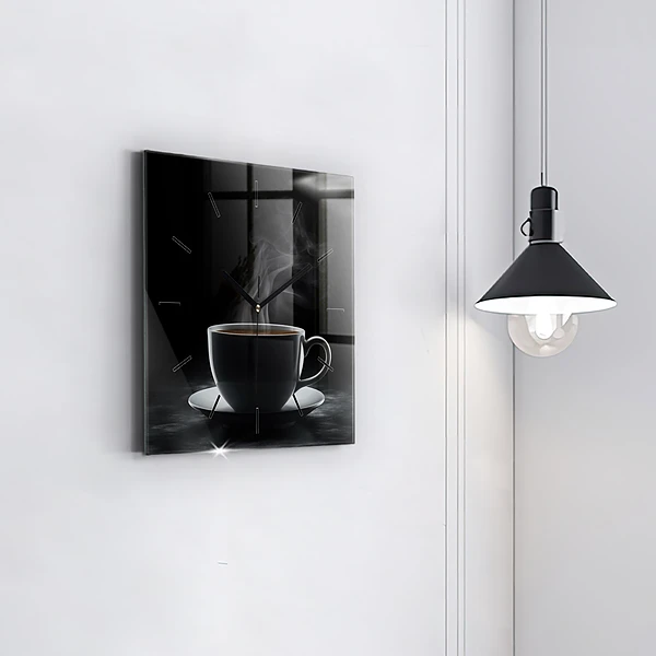 Wanduhr quadratisch Tasse mit schwarzem Kaffee